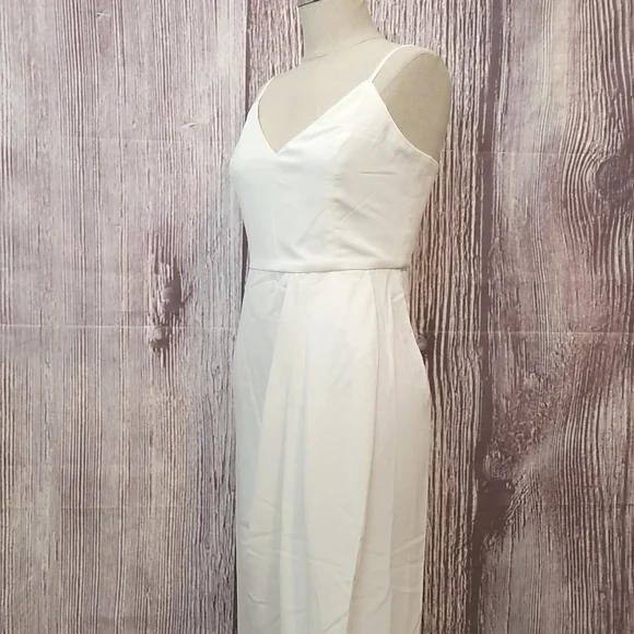 Lulus Elegant White Spaghetti Strap Dress With Slit Sz L - Picture 4 of 12